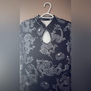 Fashion Nova Black and White Dragon Print Shirt